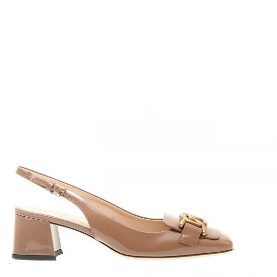 slingback con fibbia oro in vernice soft tortora