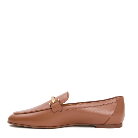 mocassino fondo cuoio pelle cuoio barretta oro