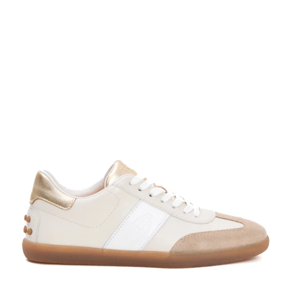 sneakers cassetta pelle panna oro