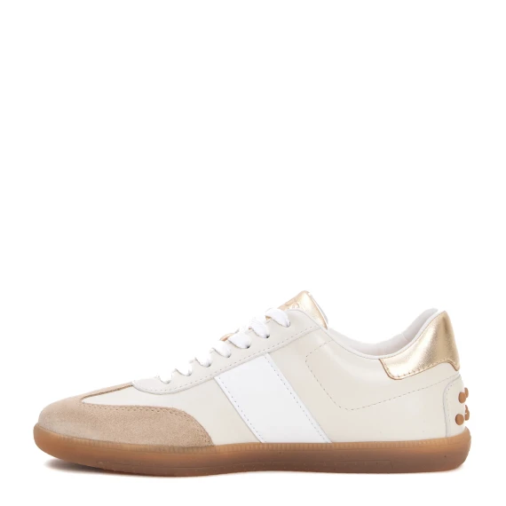 sneakers cassetta pelle panna oro