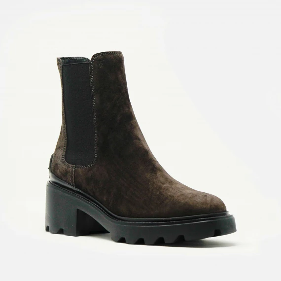 stivaletto con elastici laterali in camoscio marrone tacco 60 mm