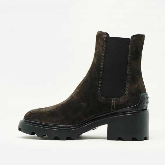 stivaletto con elastici laterali in camoscio marrone tacco 60 mm