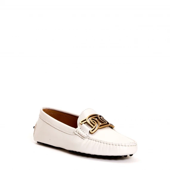 mocassino gommino in pelle bianco con fibbia catena