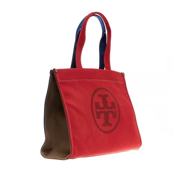 Tote in tessuto rossa e azzurro