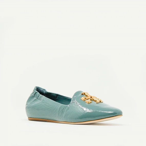 pantofola in vernice azzurra con logo oro