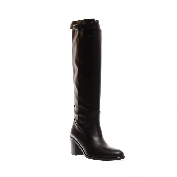stivale pelle nera fibbia tacco 60 mm